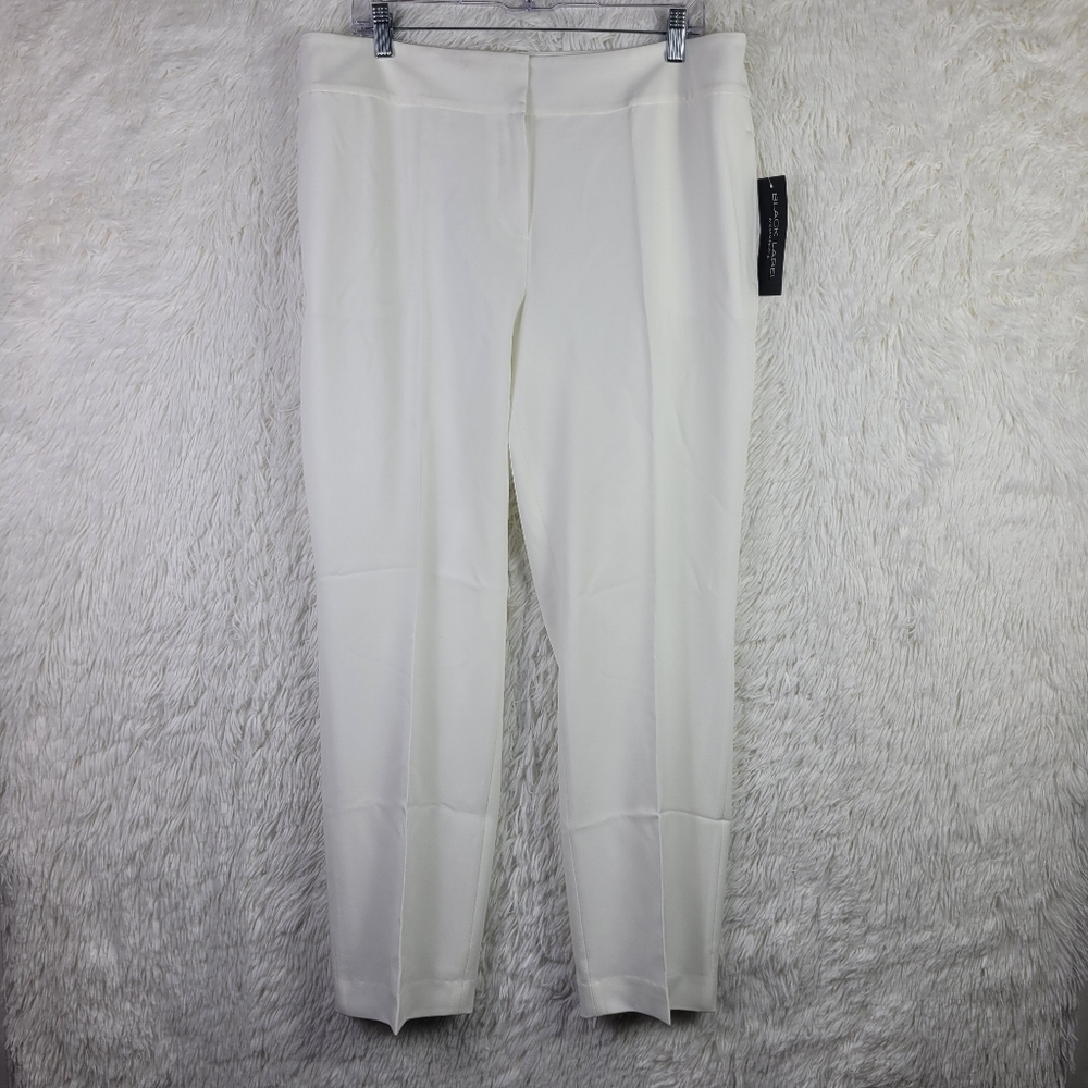 NWT Evan Picone Black Label Sz 14 White Crepe Straight Leg Pants Office Stretch
